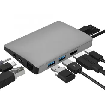 

Type C to HDMI Displayport TF Card USB3.0 Adapter Hub Gigabit Ethernet Docking Station