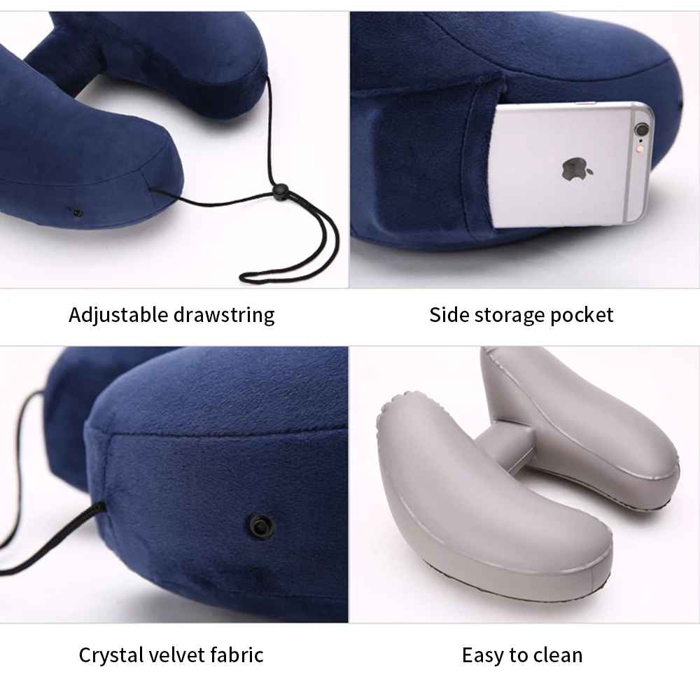 H-образная надувная подушка для путешествий со шляпой, воздушная подушка для офиса, автомобиля, самолета, спальная подушка, Складная легкая подушка для шеи с ворсом