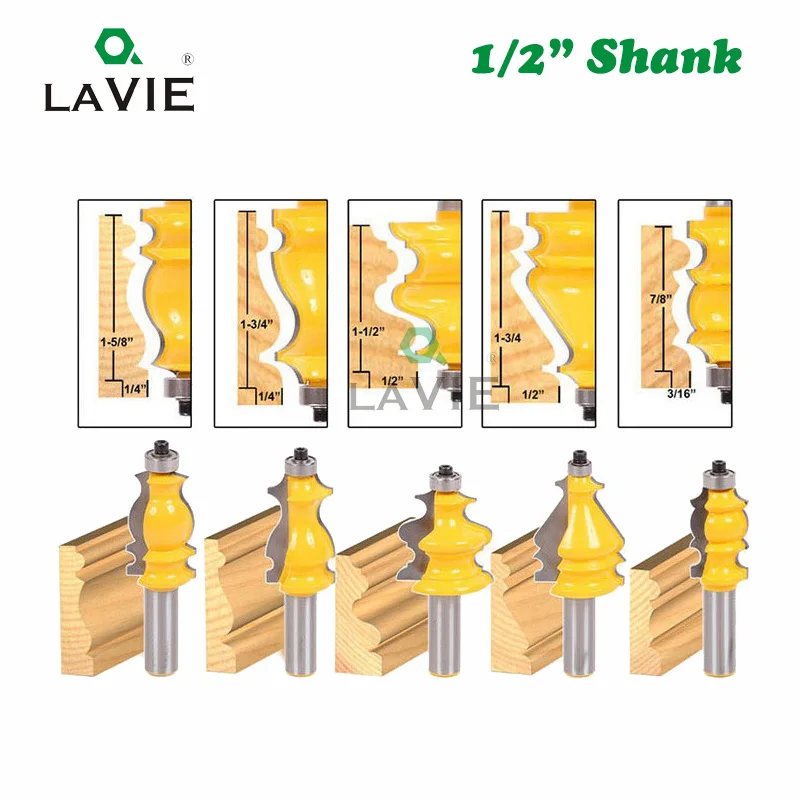 

LAVIE 5 шт. 1/2 дюйма хвостовик 12,7 мм ЧПУ стандартный корпус и базовая формовочная фреза для деревообработки фреза