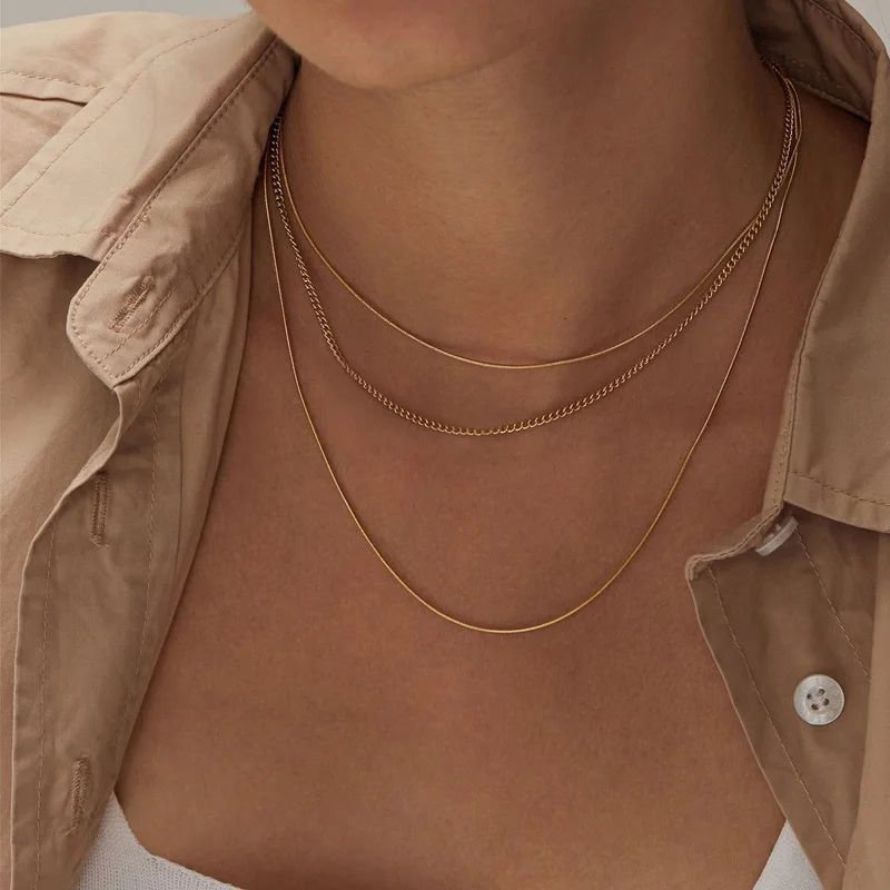 Gold Color Women Snake Chain Necklace 