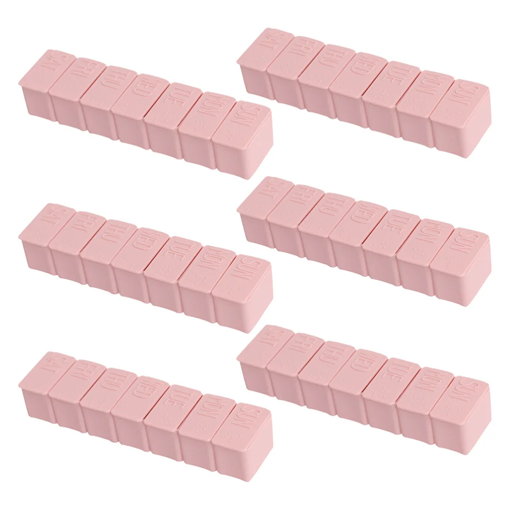 1 6 uds 7 días Mini cajas de pastillas semanal píldora soportes con Braille (blanco)
