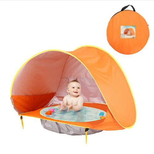 Портативная детская палатка с защитой от ультрафиолетовых лучей, детская палатка солнцезащитный тент, всплывающие детские пляжные палатки, водонепроницаемый сухой бассейн, детский дом - Цвет: WJ0004OR