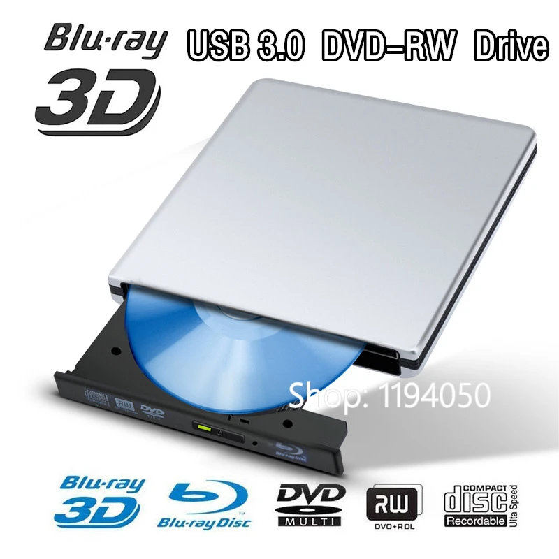 Aluminium Blu ray Drive Ultra Dunne 3.0 Blu ray Brander BD RE Cd/Dvd Rw Brander Kan Spelen 3D 4K Blu ray Disc Voor Laptop|Optische schijven| - AliExpress
