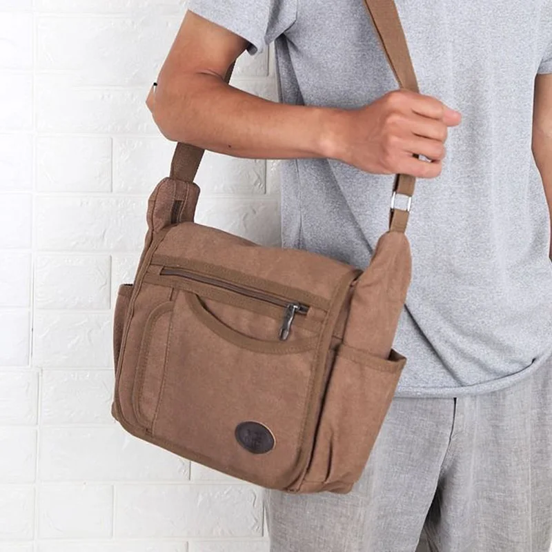 Новые светлые холщовые мужские сумки через плечо мужские одноцветные водонепроницаемые короткие деловые сумки через плечо большой емкости - Цвет: Coffee Small