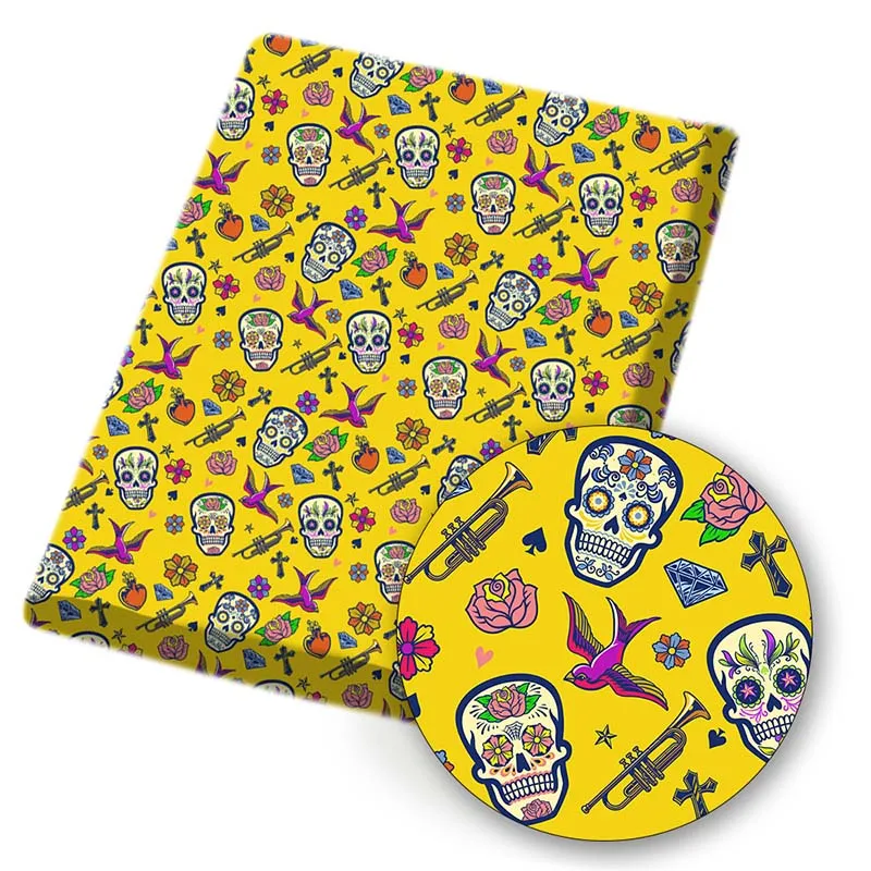 

IBOWS Polyester Cotton Fabric Skull Series Halloween Theme Printed Fabric Sewing Cloth Home Textile Garment 45*150cm 80g/pc