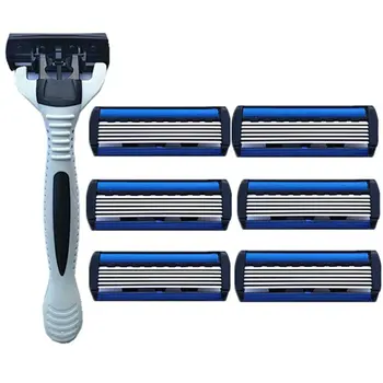 

Portable Men'S 6-Layer Razor Frame With Blade Razor Blade 7Pcs Cutter Head Set Sharp And Durable Razor