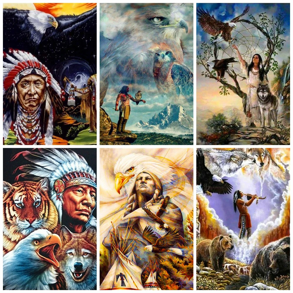 HUACAN-Diamond-Painting-Kit-Indians-5D-DIY-Diamond-Embroidery-Sale-Animal-Eagle-Pictures-Of-Rhinestones-Mosaic