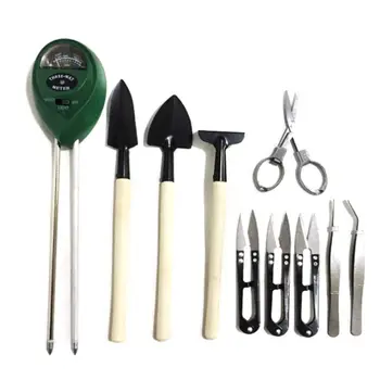 

10 Pcs/Set Soil Meter(3in1 Moisture Sensor/Sunlight/pH,9pcs Tools) Include Pruner,Fold Scissors,Mini Rake,Bud & Leaf Trimmer Set