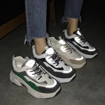 

Reflective Women Vulcanize Shoes Chunky Sneakers Women Shoes Slip-on Platform Sneakers Fashion Women Flats Sneakers Shoes Ladies