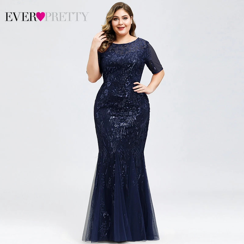 EZ07705NB Вечерние платья с аппликациями Ever Pretty, длинное кружевное платье-русалка большого размера с пайетками, платья разных цветов для вечеринок в стиле Саудовской Аравии, лето-осень - Цвет: EZ07705NB