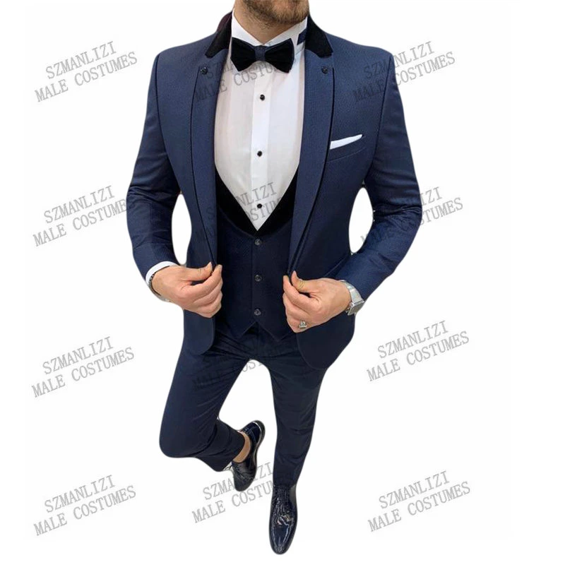Newest Men Suits Wedding Party Tuxedos 3 Pcs Blazer Vest Pants Best Men Jackets