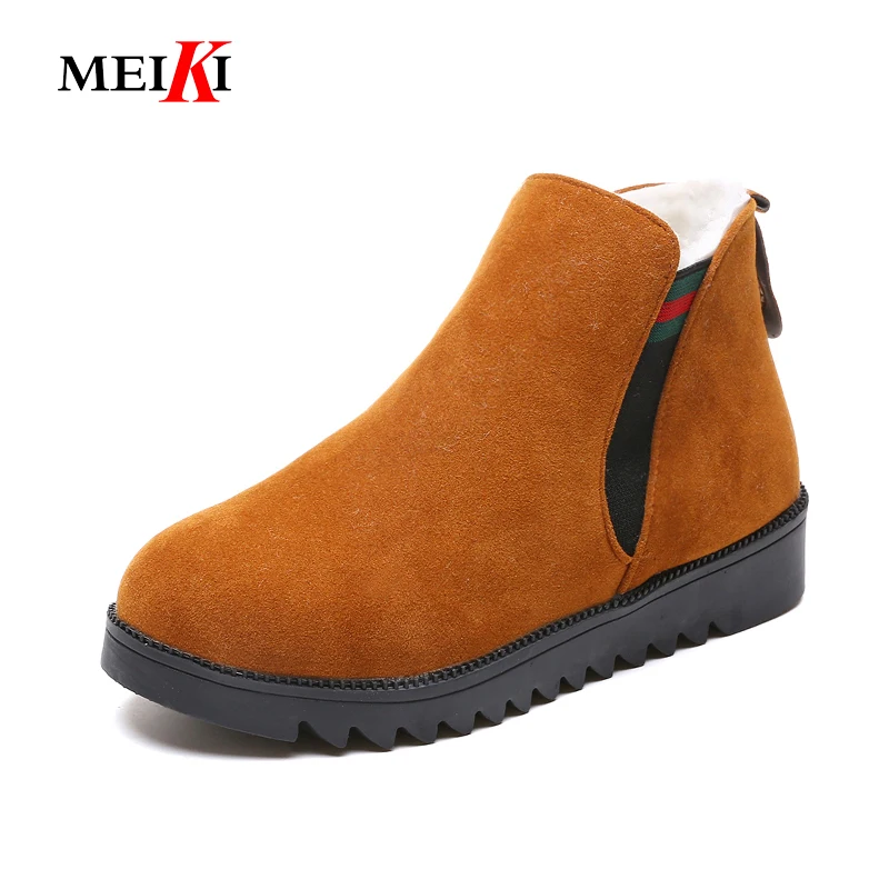 

MEIKI 2019 New Snow boots classic heels suede women winter warm fur plush Insole ankle women shoes hot lace-up Big Size 35-40
