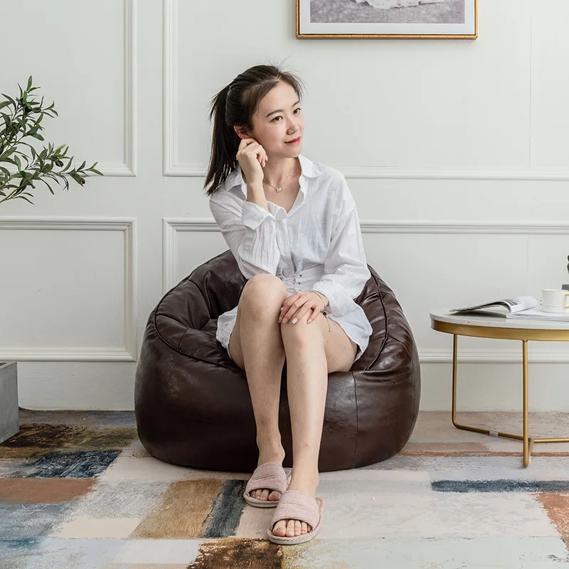 PU Leather Bean Bag Sofa Cover Lazy European Sofa Single Chair Seat Living Room Corner Lazy Balcony Tatami Pouf