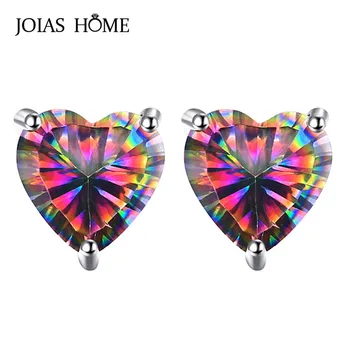 

JoiasHome Luxury 925 Sterling Silver Earrings with Colorful Mysterious Rainbow Heart Stud Earrings Wedding Party Wholesale Gifts