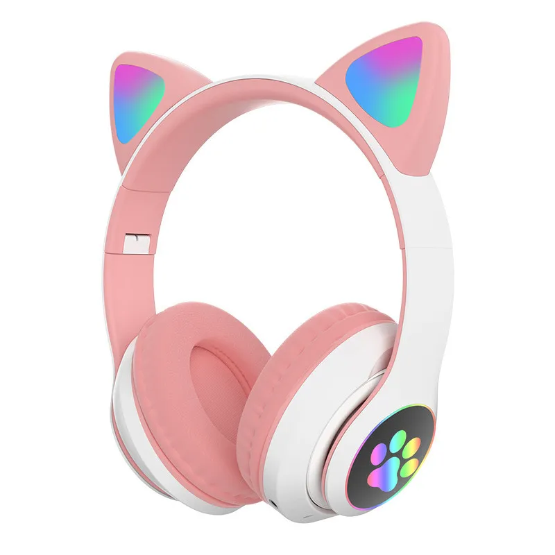 Shoumi Wireless Headphone Flash Light Cute Cat Helmet Phone HD Mic Bluetooth Headset LED Kid Girl Stereo Noise Reduce Music Gift