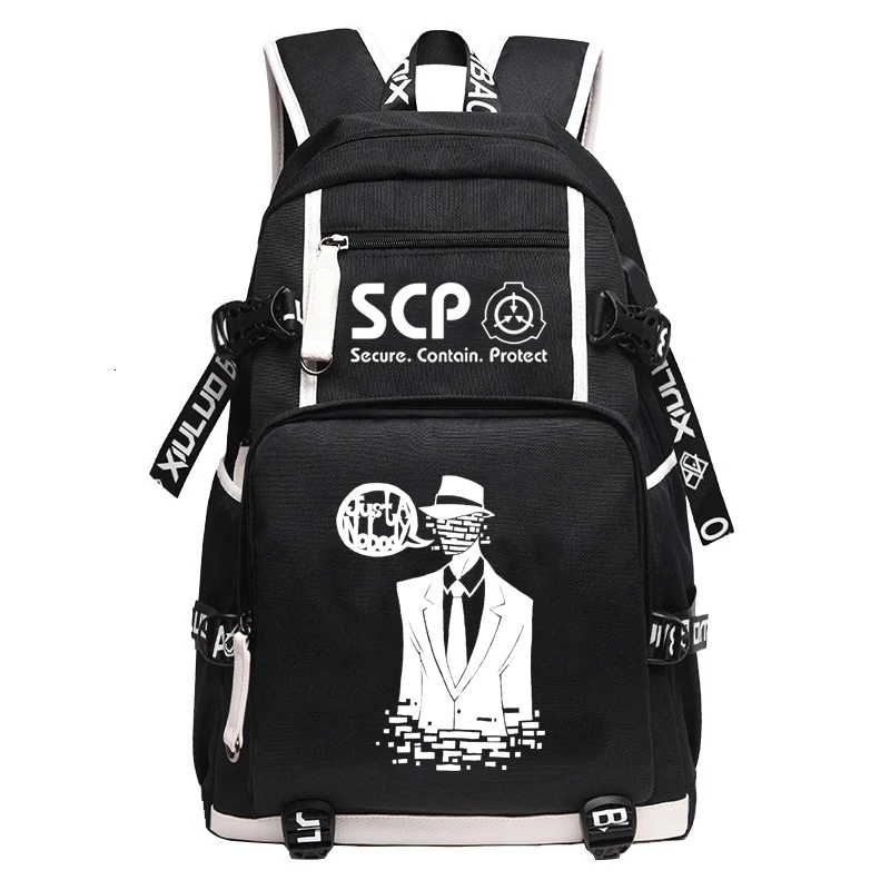 SCP Foundation рюкзак черный рюкзак мультфильм школьные сумки для подростков дети SCP путешествия рюкзак USB ноутбук сумки через плечо - Цвет: 8