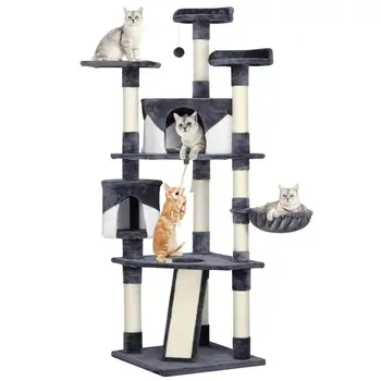 

US Delivery Height 200cm Multi-Level Cat Trees with Sisal Sisal-Covered Scratching Posts Plush Perches and Condo for Kittens Cat