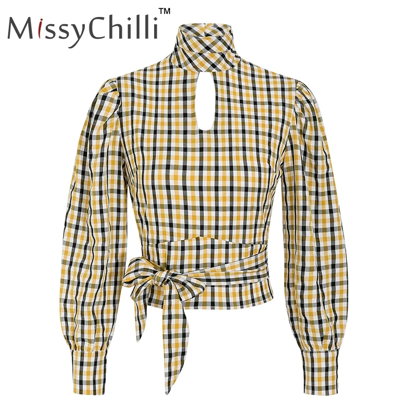 MissyChilli, Женская клетчатая блузка с открытой спиной, рубашка, уличная, с длинным рукавом, Сексуальная рубашка, топ, винтажная, тонкая, осенняя, женская, топы