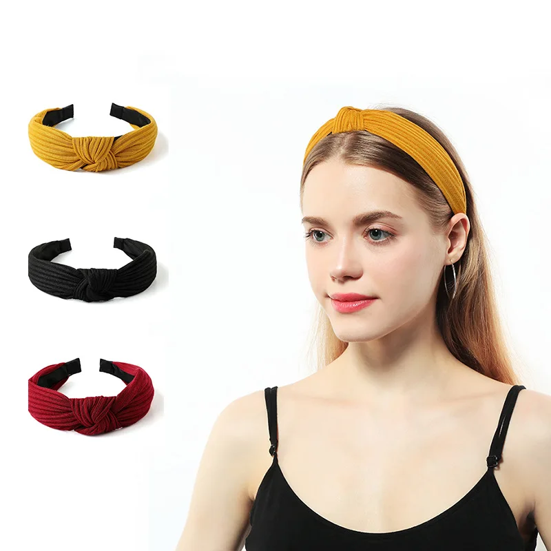 Sainmax Retro Thick Women Wide Hairband Headband Knitted Cross Knotted Head Hoop Girl Hair Bands Accessories Hair Hoop Headwear solid color girls winter autumn headband twisted knotted soft elastic baby girl soft elastic turban twist headband headwear