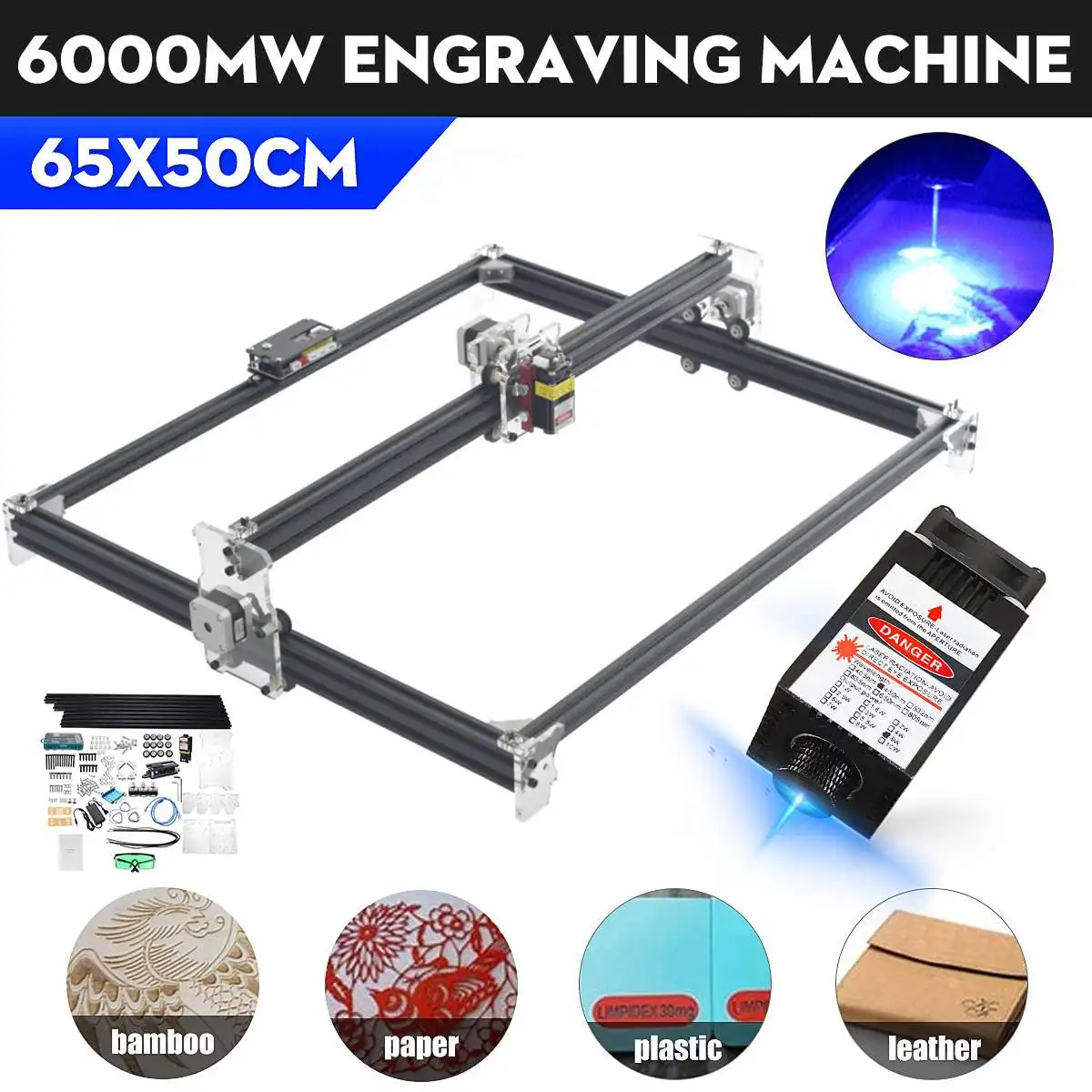 

12V 6000MW Blue CNC Laser Engraving Machine 2Axis DIY Home Engraver Desktop Wood Router/Cutter/Printer Machine Tool 65*55cm