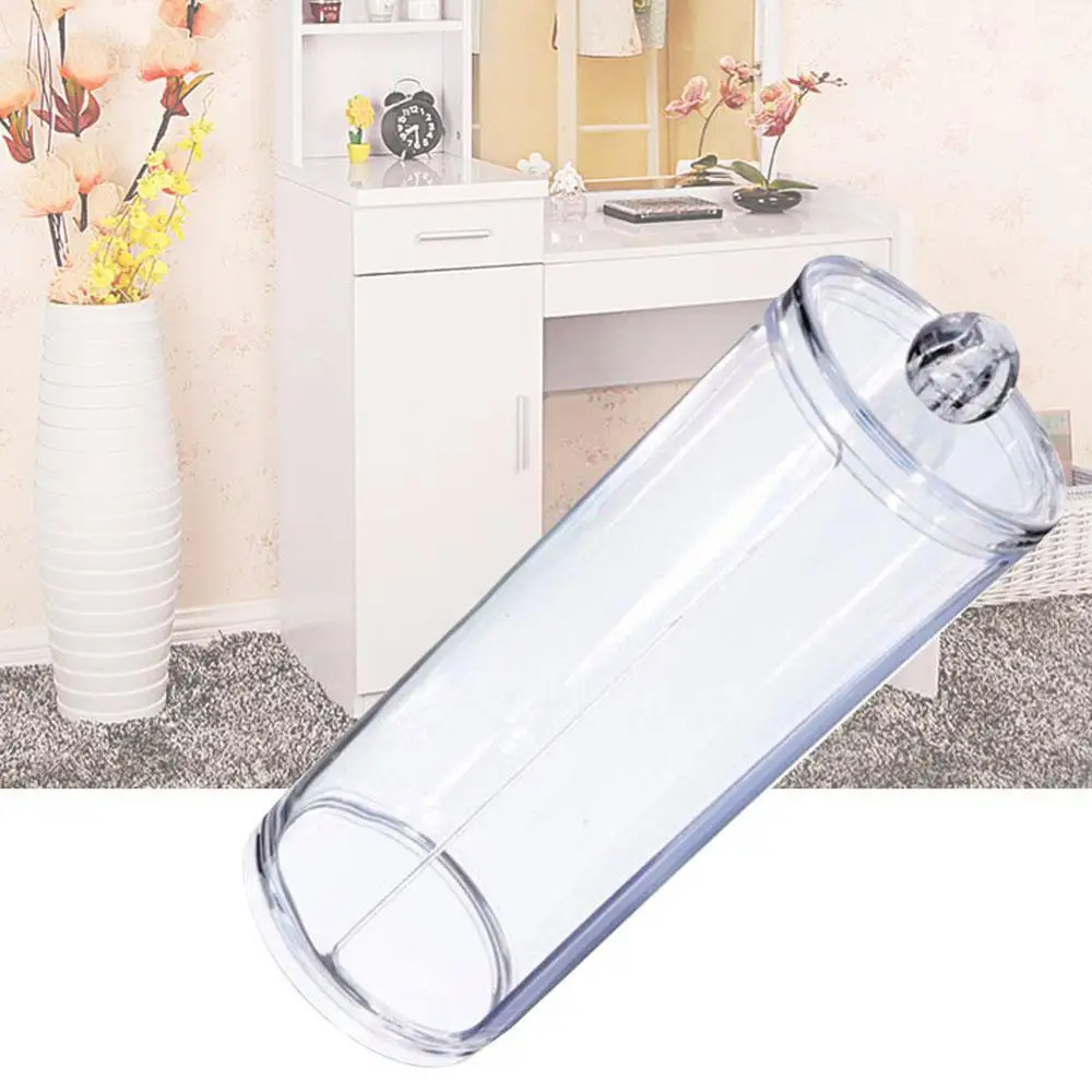 

2019 Hot Sale Acrylic Cotton Swab Organizer Box Portable Round Container Storage Case Make up Cotton&Pad Box For Home boite