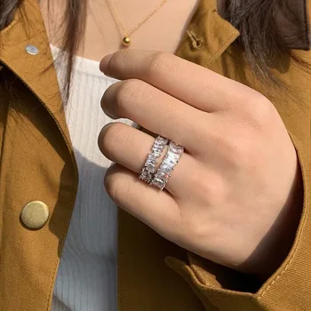 

BANDS RINGS finger 925 SILVER PAVE SETTING FULL DIAMOND ETERNITY ENGAGEMENT WEDDING Ring SET Fine JEWELRY Size 5-12