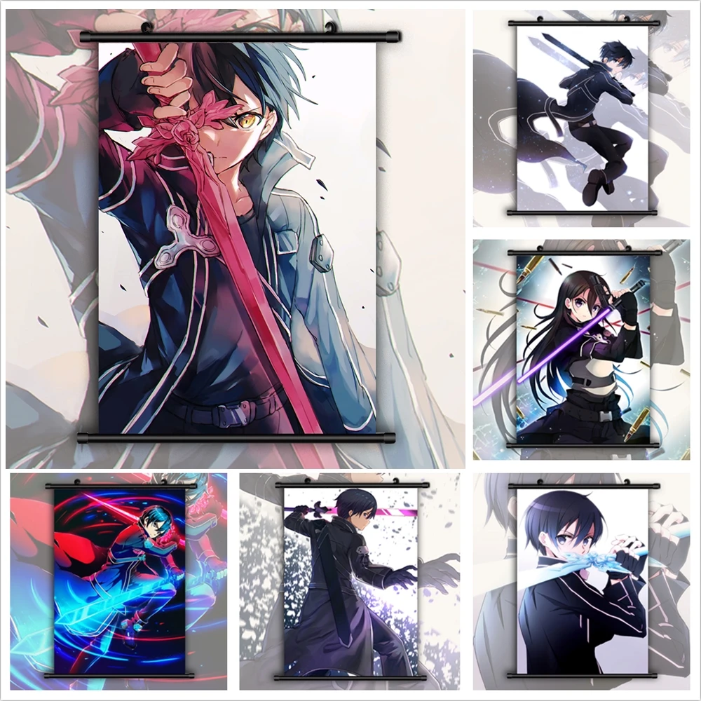 SAO Sword Art Online Kirito Kirigaya Kazuto Аниме Манга HD Печать настенный плакат прокрутка | Дом и