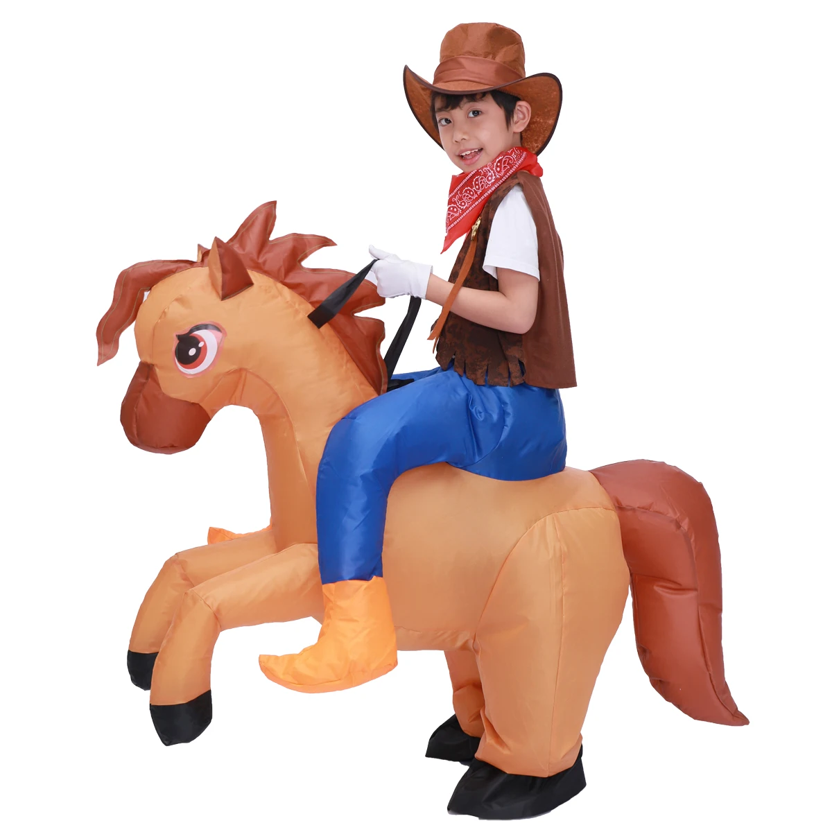 Kids Child Inflatable Horse Costume Cosplay Girls Boys Cowboy Ride Horse Funny Halloween Purim Party Inflated Garment Disfraces funny adult green printed mascot dinosaur inflatable costume christmas halloween cosplay costume t rex party role play disfraces