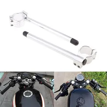 Универсальный хромированный руль для мотогонок, регулируемая вилка, 31 мм-51 мм, зажим на Ons, Серебряная ручка, бар для кафе, гонщик для Honda