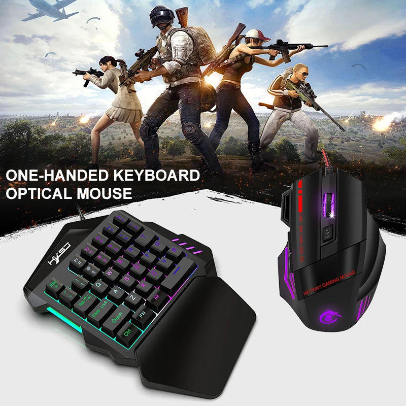 HXSJ 35Keys One-Handed Keyboard Gaming Wired Keyboard with Mouse 1200160024003200DPI for Game PUBGLOLDota Mini Keyboard     (32)