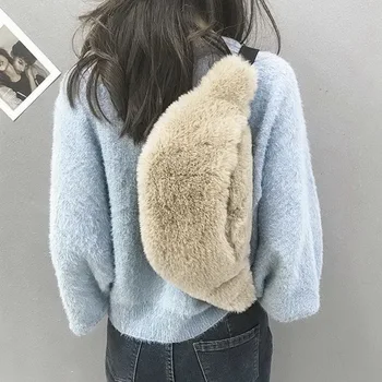 

Women Plush Waist Bag Belt Bag Fashion Faux Fur Waist Chest Bags Chest Bag Female Fanny Pack Simple Trend Pockets