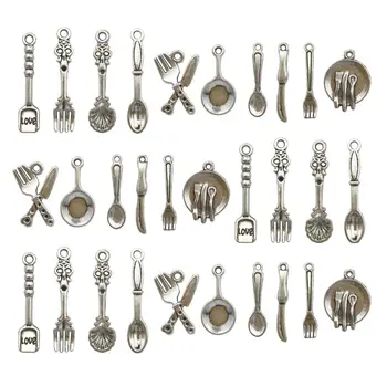

100pcs Craft Supplies Fork Knife Spoon Tableware Charms Pendants for Crafting Jewelry Findings DIY Necklace Bracelet