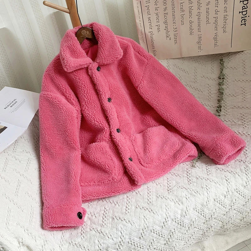 Ins/Лидер продаж, женские зимние однотонные куртки в виде медвежонка, пальто, женская утепленная теплая верхняя одежда, свободная куртка из овечьей шерсти для девочек, пальто из искусственного меха