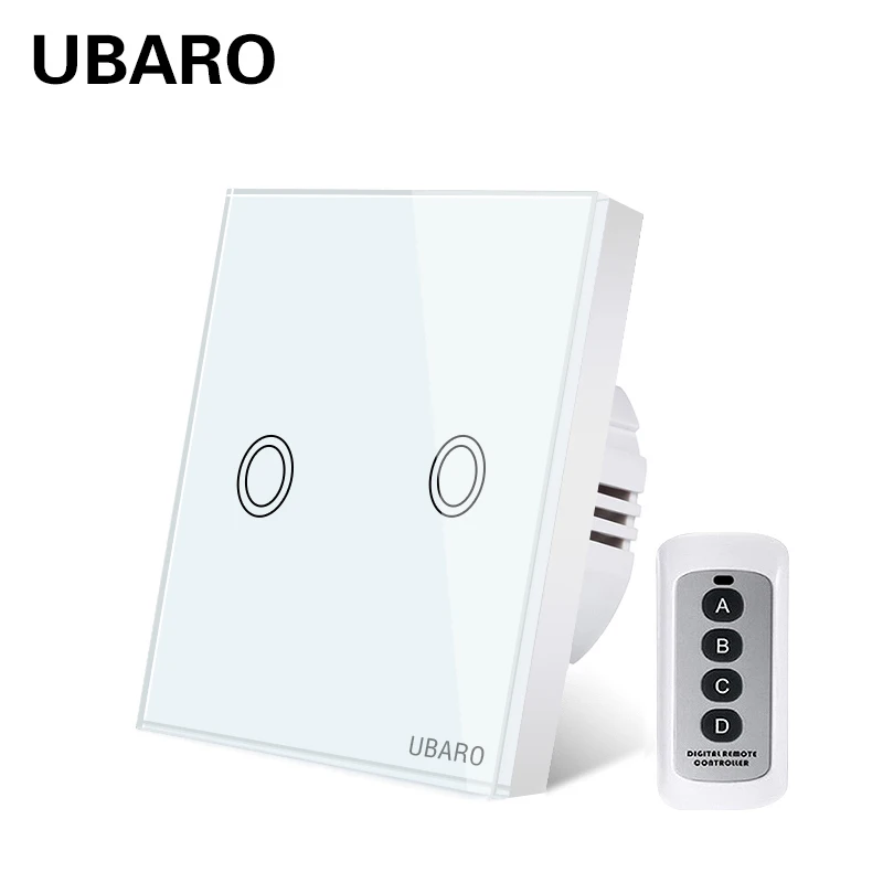 

UBARO EU/UK Crystal Glass Panel Wireless Remote Control Light Switch Wall Touch Led Manette Interruptor Wireless Switches 220V