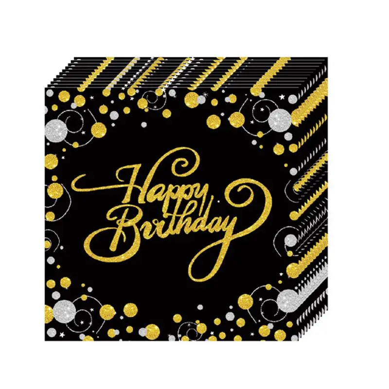

Gold Black Happy Birthday Bunting Banner Tableware Paper Cup Plate Napkins for 21 30 40 50 60 Birthday Party Decoration Supplies