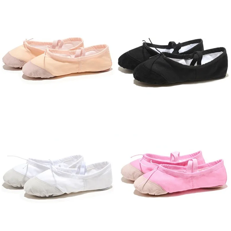 

Yoga Gym Flat Slippers White Pink White Black Canvas Ballet Dance Shoes for Girls Children Women