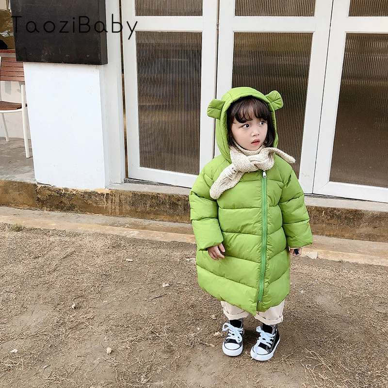 Корейская детская зимняя одежда г., новое зимнее детское хлопковое пальто детская версия, хлопковое пальто с ушками медведя для девочек