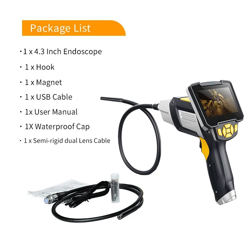 Endoscope Dual Lens Inspection Camera 1080P HD Borescope, 5.5mm Snake  Camera Endoscopic with Metal Cable & 4.3'IPS Hard Screen