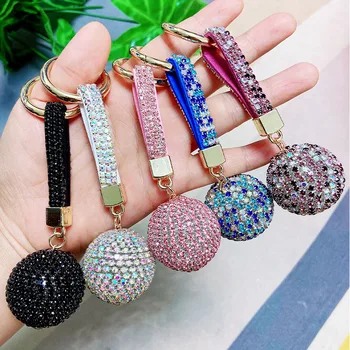 

Fancy&Fantasy New Strass Rhinestone High Quality Leather Strap Crystal Ball Car Keychain Charm Pendant Key Ring For Women