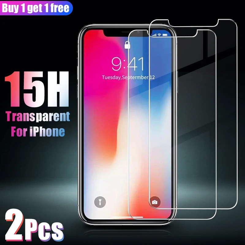 

2pcs 15H protective glass for iPhone X XS 6 6S 7 8 plus glass screen protector for iPhone X XS MAX XR 6 6S 7 8 screen protection