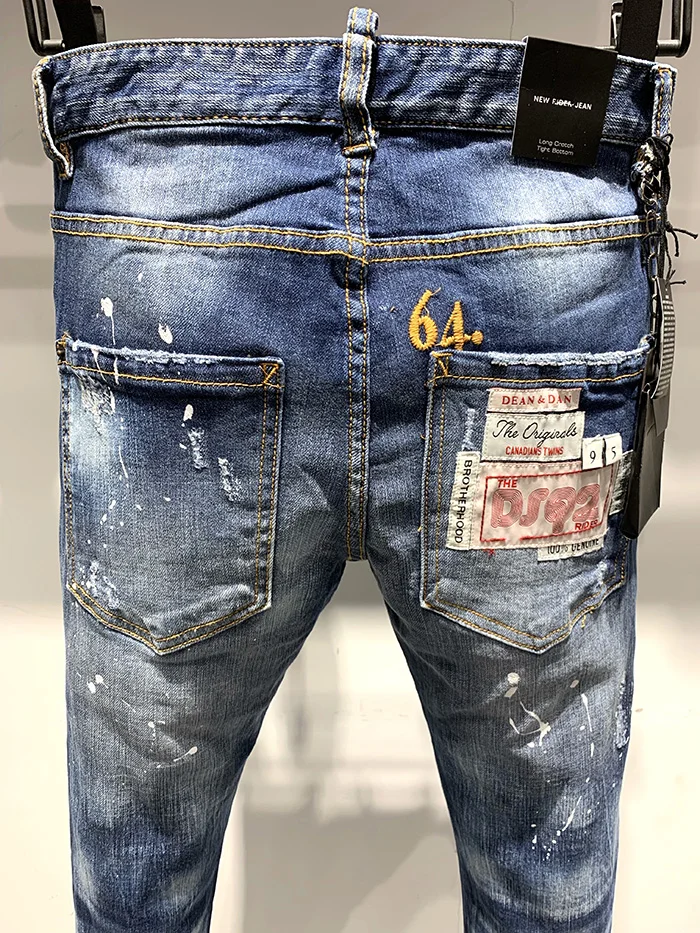 Европейский бренд dsq, мужские джинсы s coolguy, мужские узкие прямые джинсы, джинсовые брюки на молнии, синие дырявые узкие брюки, джинсы для мужчин