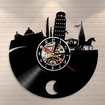 

Torre pendente di Pisa Wall Art Wall Clock Leaning Tower of Pisa Vinyl Record Wall Clock Italy Sightseeing Cityscape Wall Watch