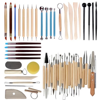 

56Pcs Arts Crafts Clay Sculpting Tools Pottery Carving Tool Set Pottery and Amp Ceramics Wooden Handle Modeling Clay Tools