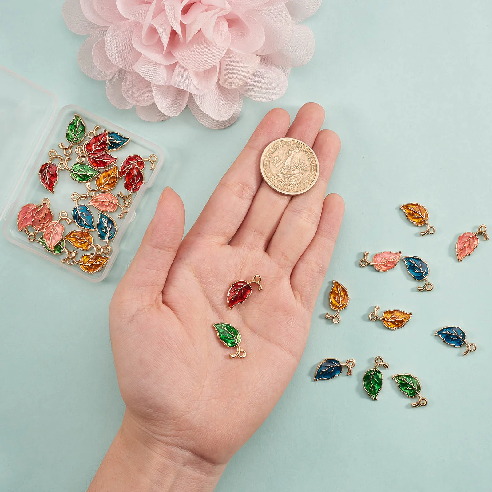 60Pcs 5 Colors Metal Alloy Tiny Pendants Leaf Earring Charms for Necklace Bracelet Jewelry Making Crafting Supplies 19.5x9.5mm