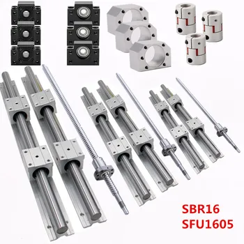 

3sets Linear Rail guide SBR16 L-300/700/1100mm SBR16UU& SFU1605-350/650/1050mm Ballscrew with Nut & BK/B12 & Coupler for CNC Rou