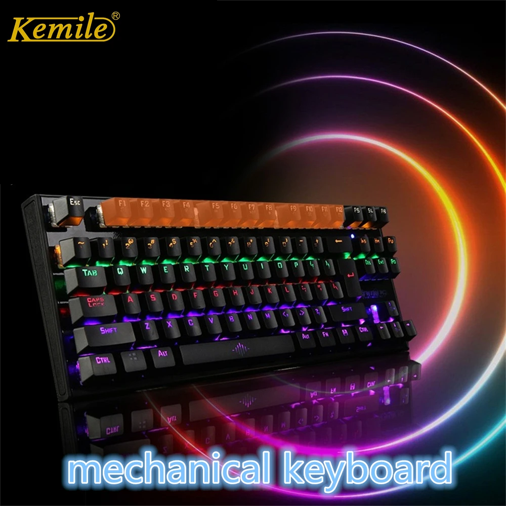 

Mechanical keyboard profession Gaming Keyboard smooth line red switch 7 color RGB backlight white game keyboard compact design
