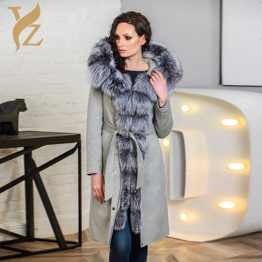 YZ. FURTURE, новинка, большие размеры, Женское зимнее пальто, женская шерстяная куртка, Воротник из натурального Лисьего меха, тонкая Корейская Свободная Повседневная Женская длинная куртка