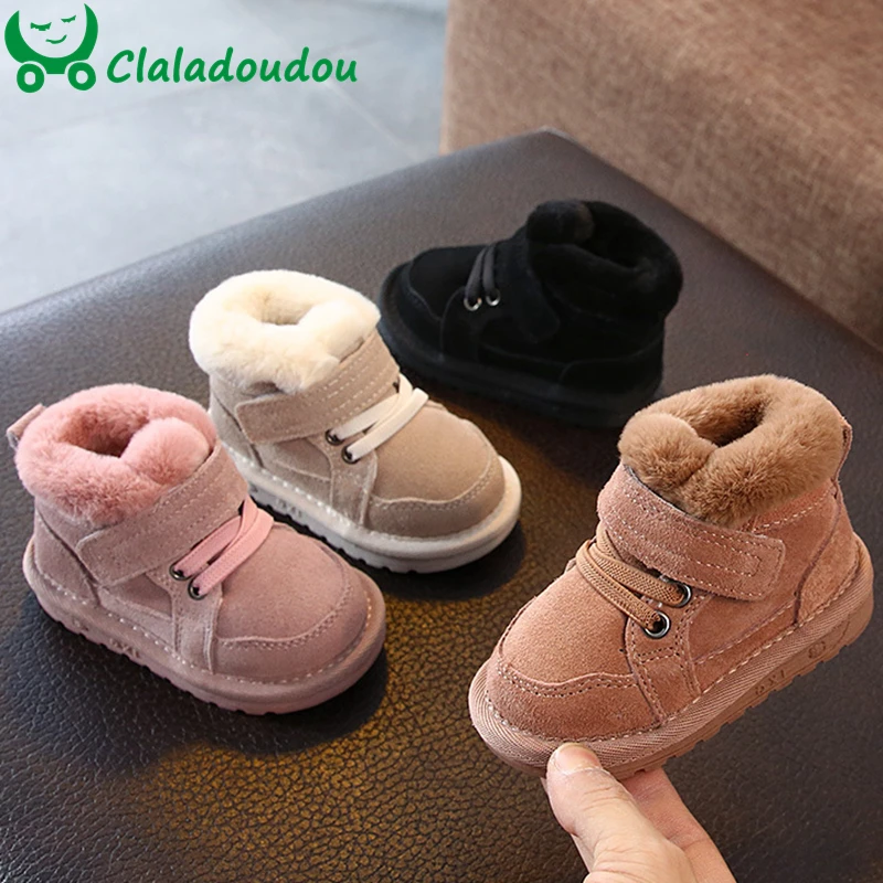 Claladoudou 12-15.5cm Brand Genuine Leather Winter Shoes For Girls
Plush Toddler Boy Boots Kids Keeping Warm Baby Snow Boots 0-3