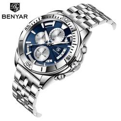 BENYAR Reloj de pulsera de cuarzo para hombre, cronógrafo de alta calidad, resistente al agua, con espejo Hardlex, Unisex
