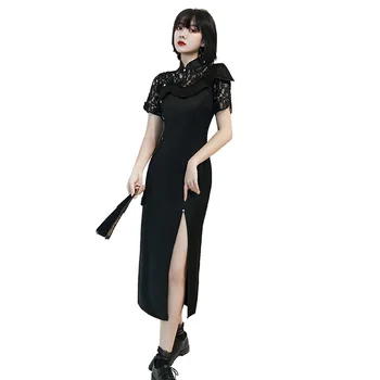 

Lace Rayon Splice Chinese Female Classic Dresses Long Qipao Mandarin Collar Slim Vestidos Elegant Embroidery Plus Size Cheongsam